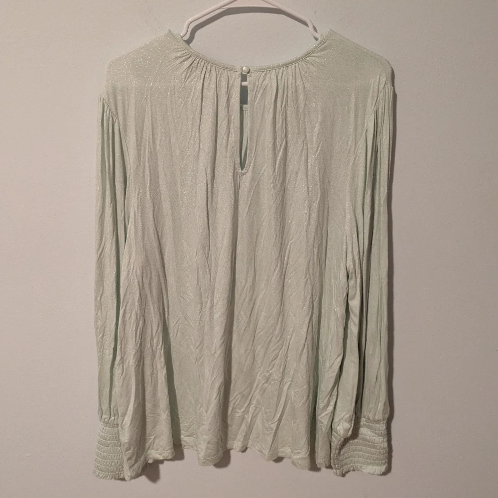 Lane Bryant Pale Green Sparkle Long Sleeve Smocked Cuff Top Size 18/20 or 2X